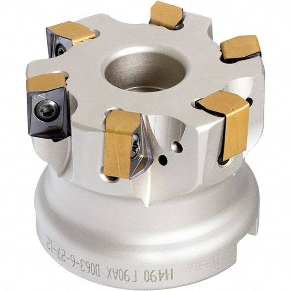 Iscar - 6 Inserts, 2-1/2" Cut Diam, 1" Arbor Diam, 0.472" Max Depth of Cut, Indexable Square-Shoulder Face Mill - 0/90° Lead Angle, 1-3/4" High, H490 AN.X 12 Insert Compatibility, Through Coolant, Series Helido - USA Tool & Supply