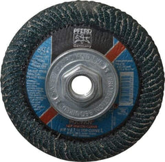 PFERD - 40 Grit 4-1/2" Diam 5/8-11 Center Hole Type 27 Zirconia Alumina Flap Disc - 13,300 Max RPM, Coated, Coarse Grade - USA Tool & Supply