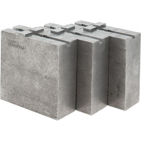 Abbott Workholding Products - 8" & Up Chuck Capacity, Tongue & Groove Attachment, Square Soft Lathe Chuck Jaw - 3 Jaws, Steel, 1-3/4" Btw Mount Hole Ctrs, 4" Long x 1-1/2" Wide x 4" High, 5/16" Groove, 3/8" Fastener - USA Tool & Supply