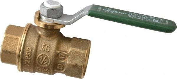 Legend Valve - 1/2" Pipe, Full Port, Brass Full Port Ball Valve - Bi-Directional, FNPT x FNPT Ends, Quarter Turn Handle, 600 WOG, 150 WSP - USA Tool & Supply