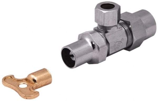 Legend Valve - NPT 1/2 Inlet, 110 Max psi, Chrome Finish, Rubber Water Supply Stop Valve - 3/8 Compression Outlet, Angle, Silver Handle, For Use with Potable Water Applications - USA Tool & Supply