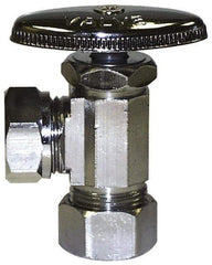 Legend Valve - NPT 1/2 Inlet, 110 Max psi, Chrome Finish, Rubber Water Supply Stop Valve - 1/2 Compression Outlet, Angle, Silver Handle, For Use with Potable Water Applications - USA Tool & Supply