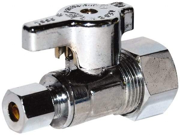 Legend Valve - PEX 1/2 Inlet, 125 Max psi, Chrome Finish, Carbon Steel Water Supply Stop Valve - 3/8 Compression Outlet, Angle, Silver Handle, For Use with Potable Water Applications - USA Tool & Supply