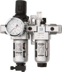 PRO-SOURCE - 1/8" NPT Port Miniature 2 Piece Filter/Regulator-Lubricator FRL Unit - Polycarbonate Bowl, 14 SCFM, 145 Max psi, 6.69" High, Manual Drain - USA Tool & Supply