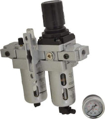 PRO-SOURCE - 1/4" NPT Port Intermediate 2 Piece Filter/Regulator-Lubricator FRL Unit - Polycarbonate Bowl, 53 SCFM, 145 Max psi, 8.66" High, Manual Drain - USA Tool & Supply