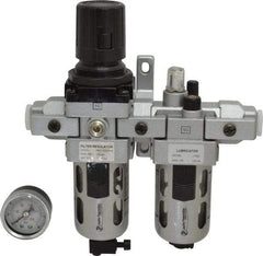 PRO-SOURCE - 3/8" NPT Port Intermediate 2 Piece Filter/Regulator-Lubricator FRL Unit - Polycarbonate Bowl, 63 SCFM, 145 Max psi, 8.66" High, Manual Drain - USA Tool & Supply