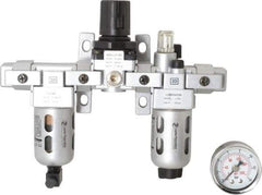 PRO-SOURCE - 1/8" NPT Port Miniature 3 Piece Filter-Regulator-Lubricator FRL Unit - Polycarbonate Bowl, 14 SCFM, 145 Max psi, 6.69" High, Manual Drain - USA Tool & Supply