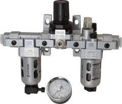 PRO-SOURCE - 1/4" NPT Port Miniature 3 Piece Filter-Regulator-Lubricator FRL Unit - Polycarbonate Bowl, 18 SCFM, 145 Max psi, 6.69" High, Manual Drain - USA Tool & Supply
