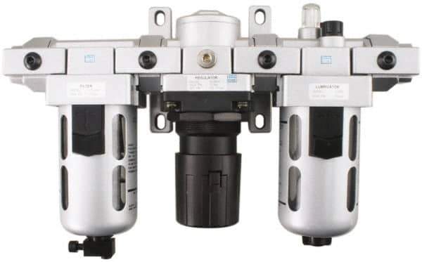 PRO-SOURCE - 3/8" NPT Port Intermediate 3 Piece Filter-Regulator-Lubricator FRL Unit - Polycarbonate Bowl, 71 SCFM, 145 Max psi, 8.66" High, Automatic Drain - USA Tool & Supply