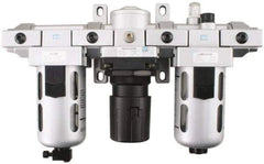 PRO-SOURCE - 3/8" NPT Port Intermediate 3 Piece Filter-Regulator-Lubricator FRL Unit - Polycarbonate Bowl, 71 SCFM, 145 Max psi, 8.66" High, Automatic Drain - USA Tool & Supply