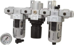 PRO-SOURCE - 3/8" NPT Port Intermediate 3 Piece Filter-Regulator-Lubricator FRL Unit - Polycarbonate Bowl, 71 SCFM, 145 Max psi, 8.66" High, Manual Drain - USA Tool & Supply
