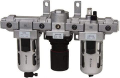PRO-SOURCE - 1/2" NPT Port Standard 3 Piece Filter-Regulator-Lubricator FRL Unit - Polycarbonate Bowl, 106 SCFM, 145 Max psi, 112" High, Manual Drain - USA Tool & Supply