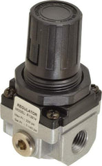 PRO-SOURCE - 1/4 NPT Port, 21 CFM, Aluminum Miniature Regulator - 7 to 145 psi Range, 220 Max psi Supply Pressure, 1/8" Gauge Port Thread, 1.56" Wide x 3.19" High - USA Tool & Supply
