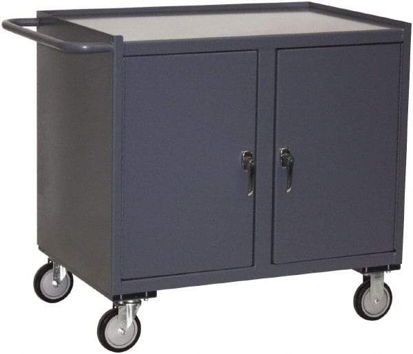 Jamco - 1,200 Lb Capacity, 2 Shelf, 2 Tray, 2 Door Mobile Workstation - 36" Wide x 24" Deep x 36" High, Steel, Gray - USA Tool & Supply