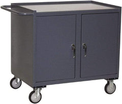 Jamco - 1,200 Lb Capacity, 2 Shelf, 2 Tray, 2 Door Mobile Workstation - 36" Wide x 24" Deep x 36" High, Steel, Gray - USA Tool & Supply