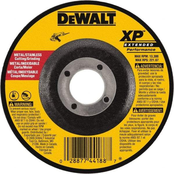 DeWALT - 24 Grit, 9" Wheel Diam, 1/8" Wheel Thickness, 7/8" Arbor Hole, Type 27 Depressed Center Wheel - Zirconia Alumina, Resinoid Bond, 6,600 Max RPM, Compatible with Angle Grinder - USA Tool & Supply