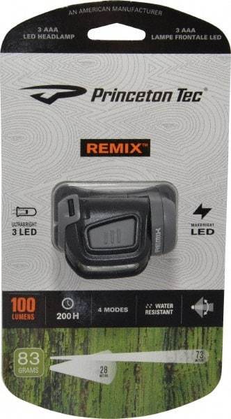 Princeton Tec - White LED Bulb, 300 Lumens, Hands-free Flashlight - Black, Gray Plastic Body, 3 AAA Batteries Not Included - USA Tool & Supply