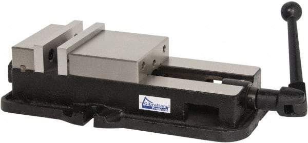 Gibraltar - 6" Jaw Width, 7-1/2" Jaw Opening Capacity, Horizontal Stationary Machine Vise - Manual Operation, 1 Station, 18-1/2" Long x 4-5/8" High x 1-19/32" Deep, 1-19/32" Jaw Height, Ductile Iron - USA Tool & Supply