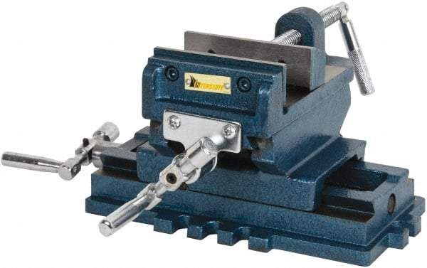 Interstate - 3-35/64" Jaw Opening Capacity x 1.18" Throat Depth, Horizontal Drill Press Vise - 4" Wide x 1.18" High Jaw, Cross Slide Base, Standard Speed, 8" OAL x 5.1" Overall Height, Cast Iron - USA Tool & Supply