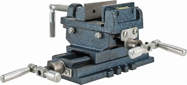 Interstate - 2-23/32" Jaw Opening Capacity x 1" Throat Depth, Horizontal Drill Press Vise - 3" Wide x 27/32" High Jaw, Cross Slide Base, Standard Speed, 5-7/16" OAL x 4.72" Overall Height, Cast Iron - USA Tool & Supply