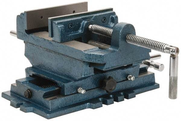 Interstate - 5-3/4" Jaw Opening Capacity x 1-1/2" Throat Depth, Horizontal Drill Press Vise - 6" Wide x 1-31/64" High Jaw, Cross Slide Base, Standard Speed, 11-1/2" OAL x 6.2" Overall Height, Cast Iron - USA Tool & Supply