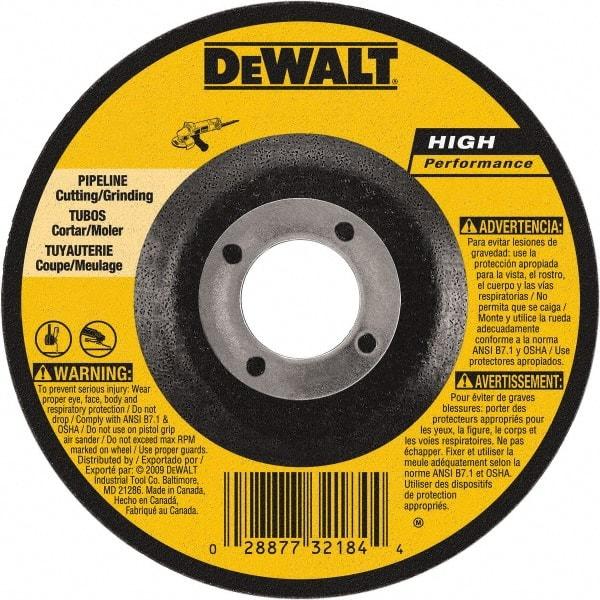 DeWALT - 24 Grit, 6" Wheel Diam, 1/8" Wheel Thickness, 7/8" Arbor Hole, Type 27 Depressed Center Wheel - Aluminum Oxide, 10,100 Max RPM, Compatible with Angle Grinder - USA Tool & Supply