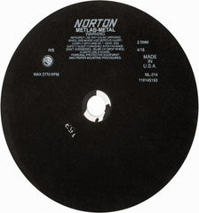 Norton - 13-3/4" Aluminum Oxide Cutoff Wheel - 0.098" Thick, 1-1/4" Arbor, 2,770 Max RPM, Use with Stationary Tools - USA Tool & Supply