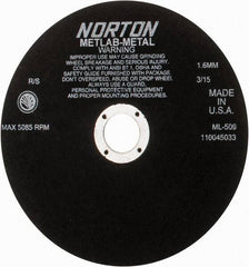 Norton - 9" Aluminum Oxide Cutoff Wheel - 0.063" Thick, 1-1/4" Arbor, 5,085 Max RPM, Use with Stationary Tools - USA Tool & Supply