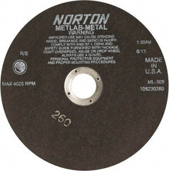 Norton - 9" Aluminum Oxide Cutoff Wheel - 0.063" Thick, 1-1/4" Arbor, 4,025 Max RPM, Use with Stationary Tools - USA Tool & Supply