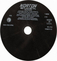 Norton - 10" Aluminum Oxide Cutoff Wheel - 0.063" Thick, 1-1/4" Arbor, 4,585 Max RPM, Use with Stationary Tools - USA Tool & Supply