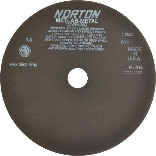 Norton - 10" Aluminum Oxide Cutoff Wheel - 0.063" Thick, 1-1/4" Arbor, 3,500 Max RPM, Use with Stationary Tools - USA Tool & Supply