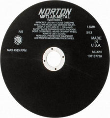 Norton - 10" Aluminum Oxide Cutoff Wheel - 0.063" Thick, 1-1/4" Arbor, 4,585 Max RPM, Use with Stationary Tools - USA Tool & Supply