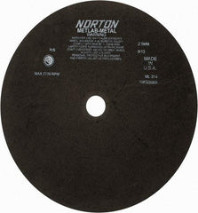 Norton - 13-3/4" Aluminum Oxide Cutoff Wheel - 0.098" Thick, 1-1/4" Arbor, 2,770 Max RPM, Use with Stationary Tools - USA Tool & Supply