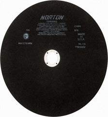 Norton - 13-3/4" Aluminum Oxide Cutoff Wheel - 0.098" Thick, 1-1/4" Arbor, 2,770 Max RPM, Use with Stationary Tools - USA Tool & Supply
