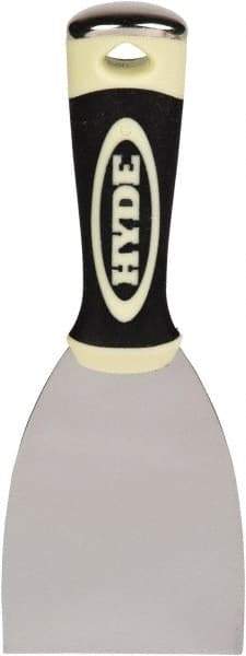 Hyde Tools - Flexible Carbon Steel 2-Edge Scraper - 3" Blade Width, 4" Long Plastic Overmold Handle - USA Tool & Supply