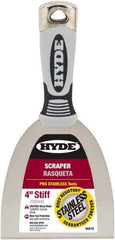 Hyde Tools - Stiff Stainless Steel Stiff Chisel - 4" Blade Width, 4" Long Cushioned Grip/Hammerhead Plastic Overmold Handle - USA Tool & Supply