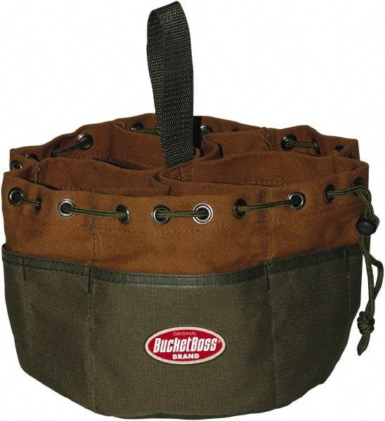 Bucket Boss - 19 Pocket Brown & Green Canvas Tool Tote - 10" Wide x 10" Deep x 6" High - USA Tool & Supply