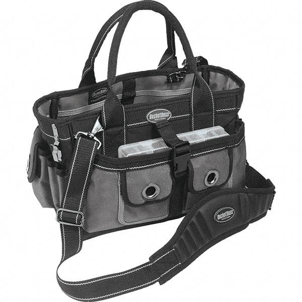 Bucket Boss - 18 Pocket Gray & Black Polyester Tool Bag - 14" Wide x 9" Deep x 9" High - USA Tool & Supply