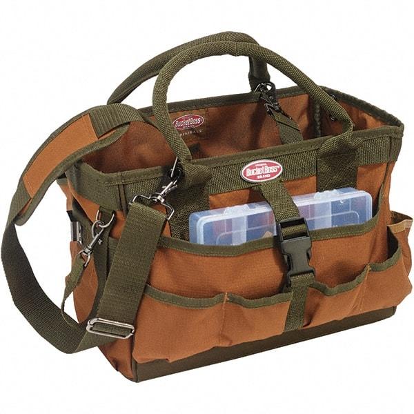 Bucket Boss - 12 Pocket Brown & Green Polyester Tool Tote - 16" Wide x 7" Deep x 8" High - USA Tool & Supply