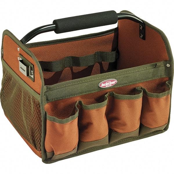 Bucket Boss - 23 Pocket Brown & Green Polyester Tool Bag - 12" Wide x 10" Deep x 11" High - USA Tool & Supply