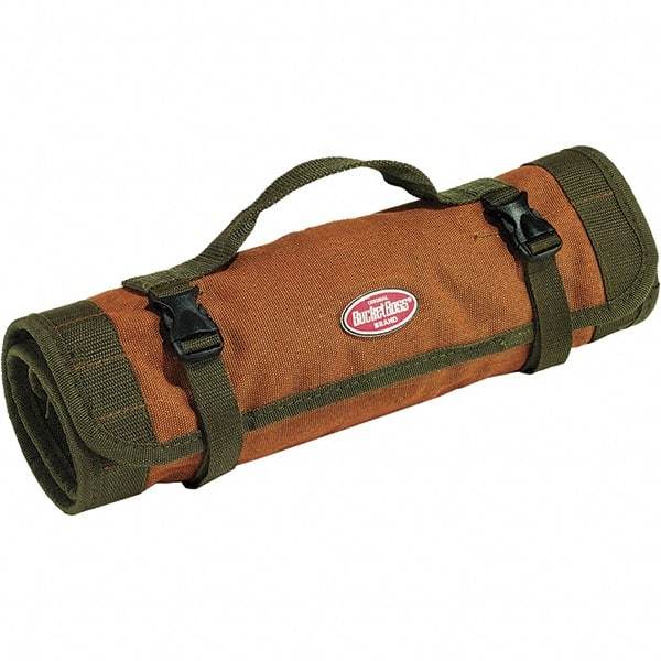 Bucket Boss - 22 Pocket Brown & Green Canvas Tool Roll - 25" Wide x 1/8" Deep x 14" High - USA Tool & Supply