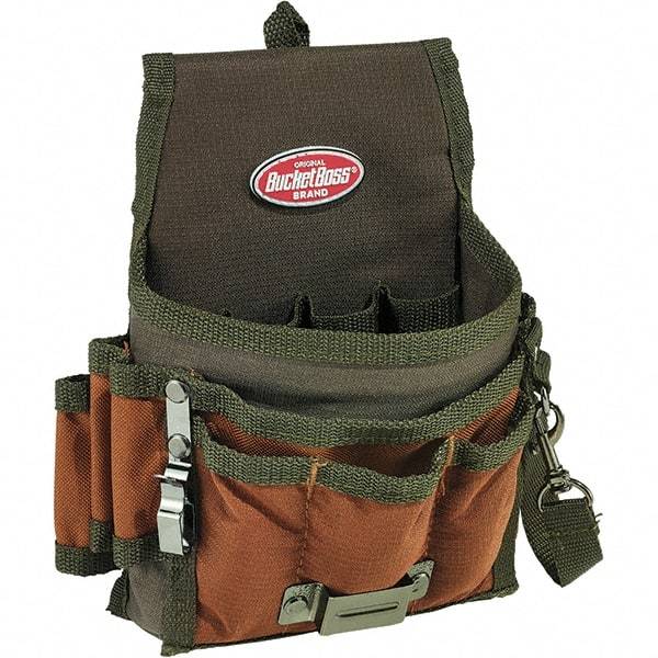 Bucket Boss - 9 Pocket General Purpose Holster - Polyester, Brown & Green - USA Tool & Supply