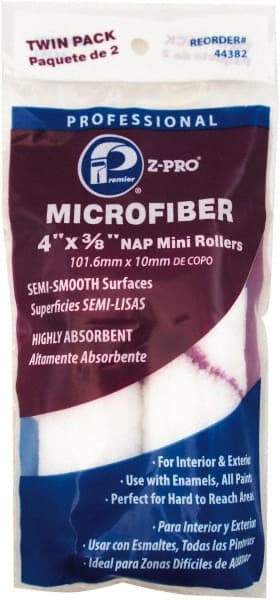 Premier Paint Roller - 3/8" Nap, 4" Wide Paint Mini Roller - Semi-Smooth Texture, Microfiber - USA Tool & Supply