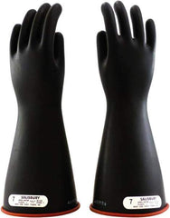 Salisbury by Honeywell - Class 1, Size M (8), 14" Long, Rubber Lineman's Glove - 7,500 AC Max Use Voltage, 10,000 AC Test Voltage, Black, ASTM D120 - USA Tool & Supply