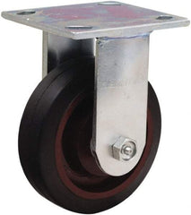 Hamilton - 5" Diam x 1-1/2" Wide x 6-1/8" OAH Top Plate Mount Rigid Caster - Rubber Mold on Cast Iron, 240 Lb Capacity, Straight Roller Bearing, 4 x 4-1/2" Plate - USA Tool & Supply