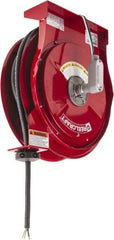 Reelcraft - 10 AWG, 50' Cable Length, Cord & Cable Reel with Flying Lead End - 0 Outlets, 30 Amps, 125 Volts, SEOOW Cable, Red Reel, Spring Driven Reel - USA Tool & Supply