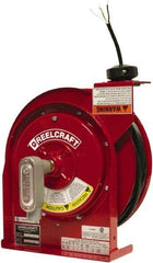 Reelcraft - 12 AWG, 45' Cable Length, Cord & Cable Reel with Flying Lead End - 0 Outlets, 20 Amps, 125 Volts, SJEOOW Cable, Red Reel, Spring Driven Reel - USA Tool & Supply