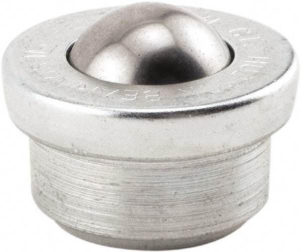 Hudson Bearing - 5/8 Inch Diameter, Round, Stainless Steel Ball Transfer - 1.1875 Inch Overall Diameter, 3/8 Inch Mount Height, 200 Lb. Capacity - USA Tool & Supply