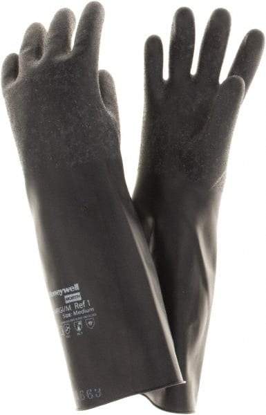 North - Size M (8), 14" Long, 14 mil Thick, Butyl Chemical Resistant Gloves - Rough Finish, Rolled Cuff, Black, FDA Approved - USA Tool & Supply