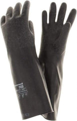 North - Size M (8), 14" Long, 14 mil Thick, Butyl Chemical Resistant Gloves - Rough Finish, Rolled Cuff, Black, FDA Approved - USA Tool & Supply